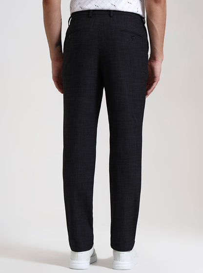 Black Solid Slim Fit Casual Trouser | JadeBlue