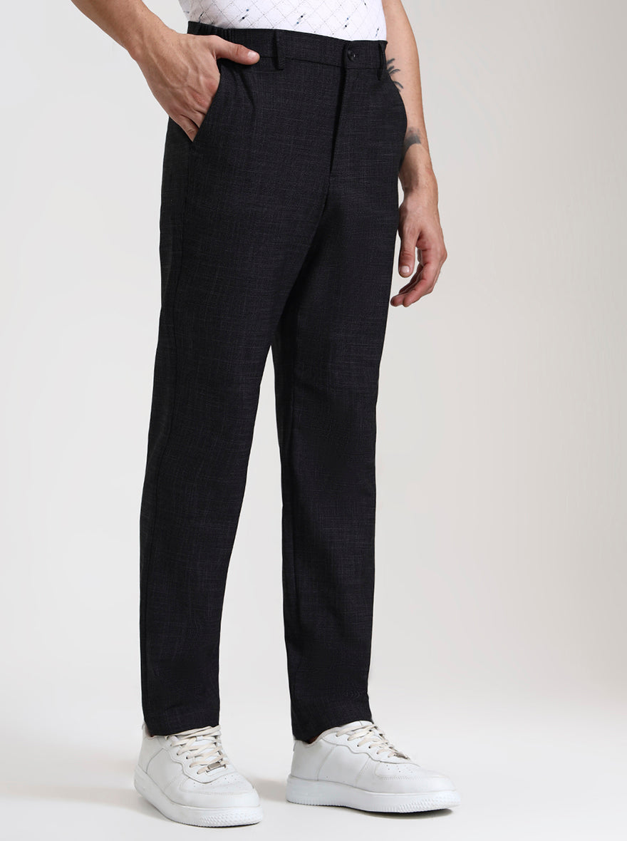 Black Solid Slim Fit Casual Trouser | JadeBlue