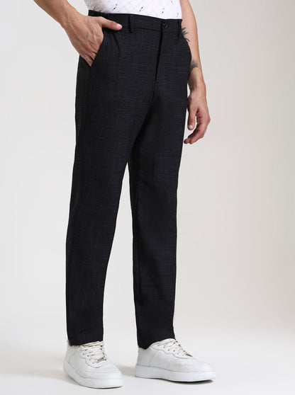 Black Solid Slim Fit Casual Trouser | JadeBlue
