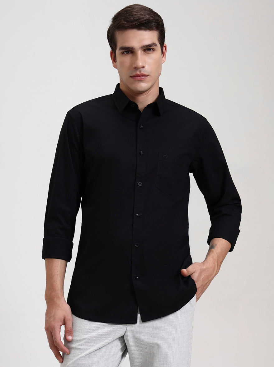 Black Solid Slim Fit Casual Shirt | JadeBlue