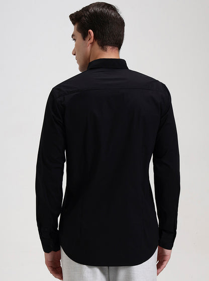 Black Solid Slim Fit Casual Shirt | JadeBlue
