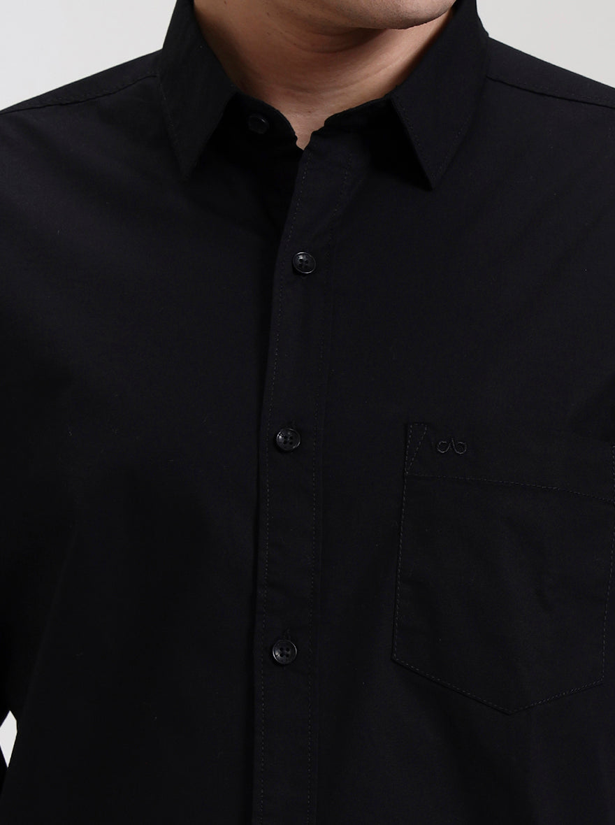 Black Solid Slim Fit Casual Shirt | JadeBlue