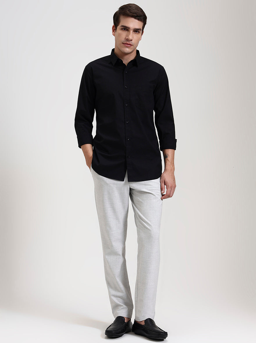 Black Solid Slim Fit Casual Shirt | JadeBlue