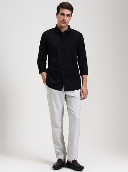 Black Solid Slim Fit Casual Shirt | JadeBlue
