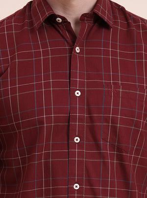 Red Checked Tailored Fit Semi Casual Shirt | JadeBlue