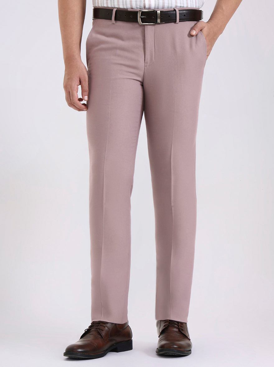 Pink Solid Slim Fit Formal Trouser | Metal