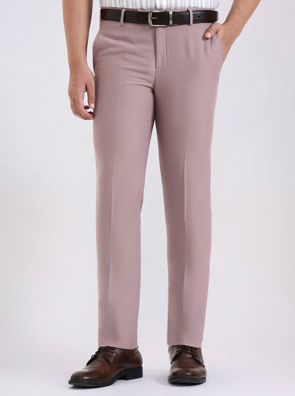 Pink Solid Slim Fit Formal Trouser | Metal