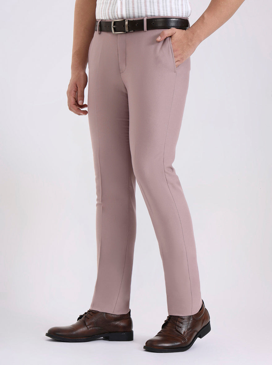 Pink Solid Slim Fit Formal Trouser | Metal