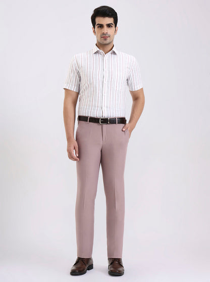 Pink Solid Slim Fit Formal Trouser | Metal