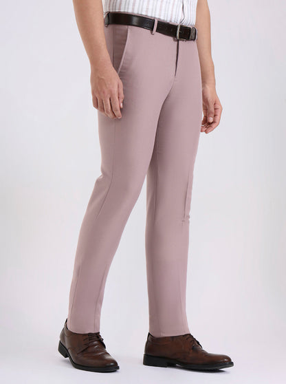 Pink Solid Slim Fit Formal Trouser | Metal