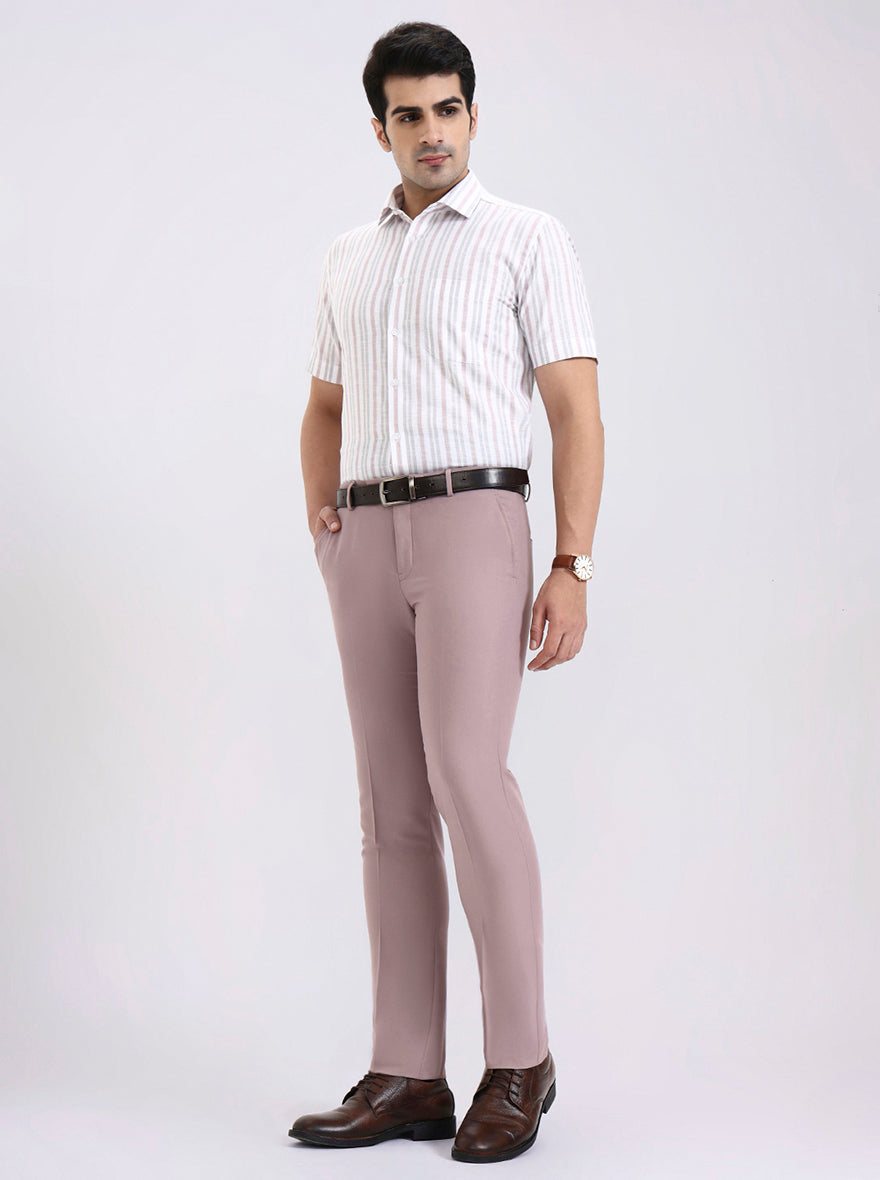 Pink Solid Slim Fit Formal Trouser | Metal