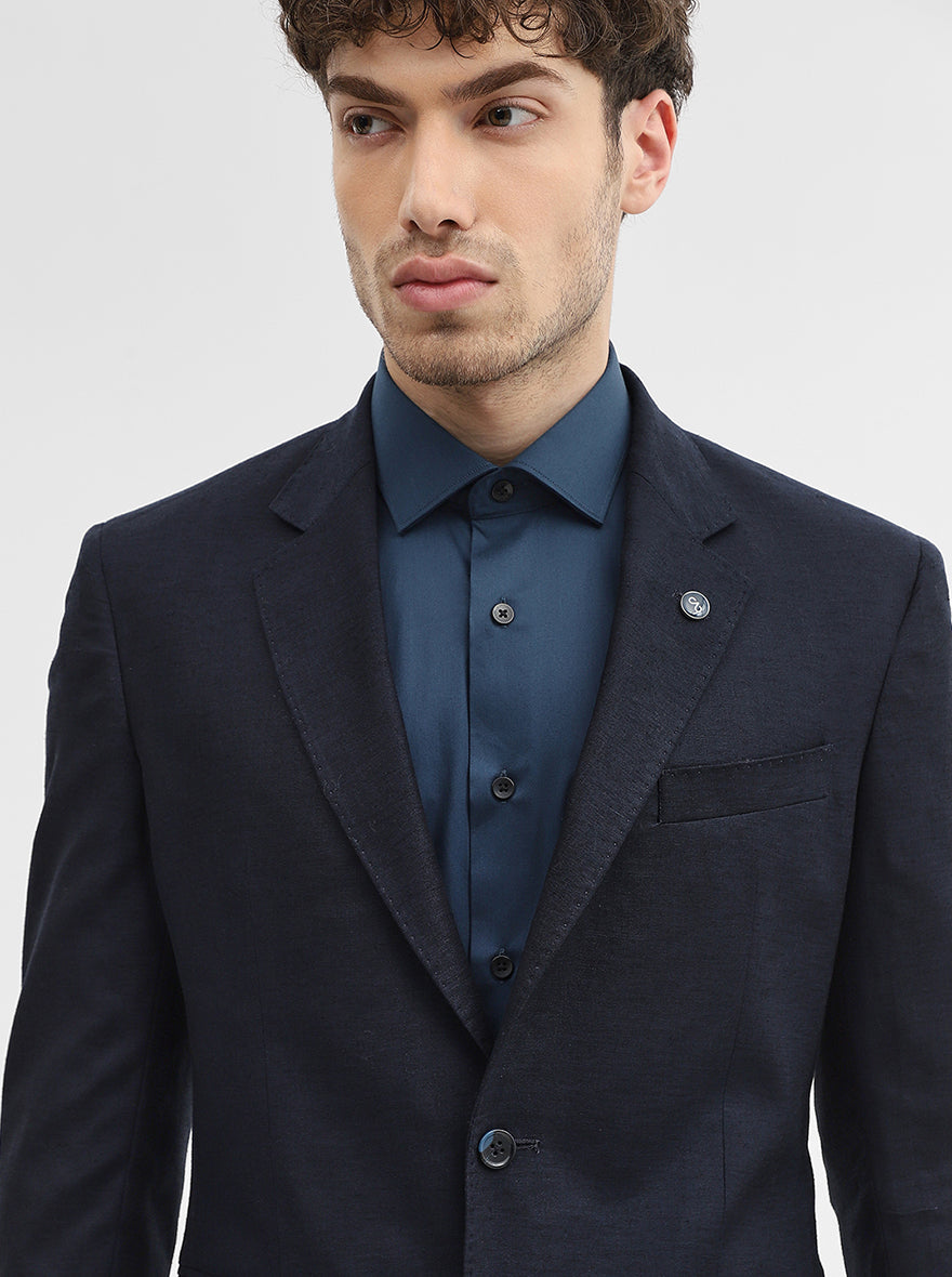 Navy Blue Solid Regular Fit Blazer | Wyre