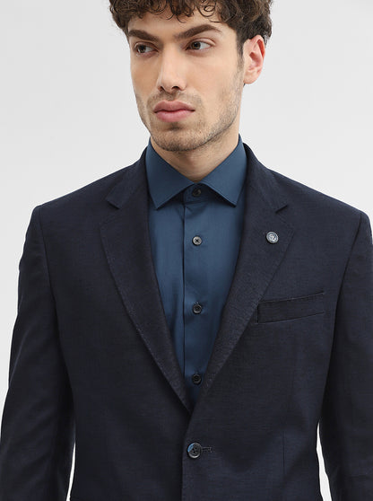 Navy Blue Solid Regular Fit Blazer | Wyre