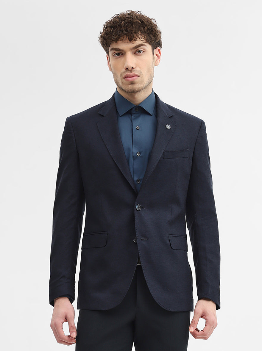 Navy Blue Solid Regular Fit Blazer | Wyre