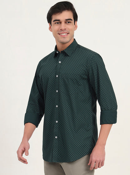 Green Printed Slim Fit Semi Casual Shirt | Greenfibre