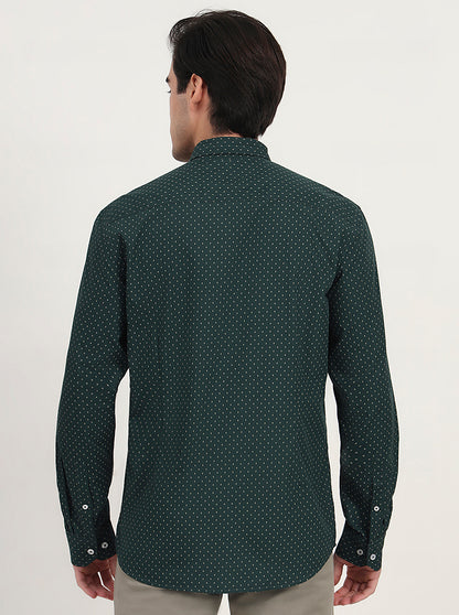 Green Printed Slim Fit Semi Casual Shirt | Greenfibre