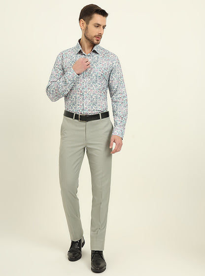 Off-White & Green Printed Regular Fit Formal Shirt | JadeBlue