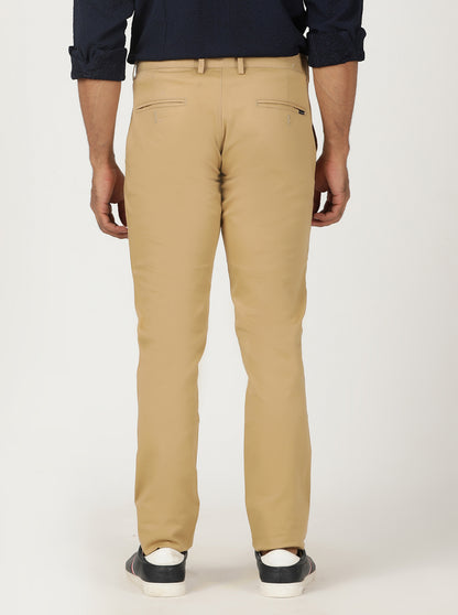 Khaki Solid Slim Fit Casual Trouser | Greenfibre