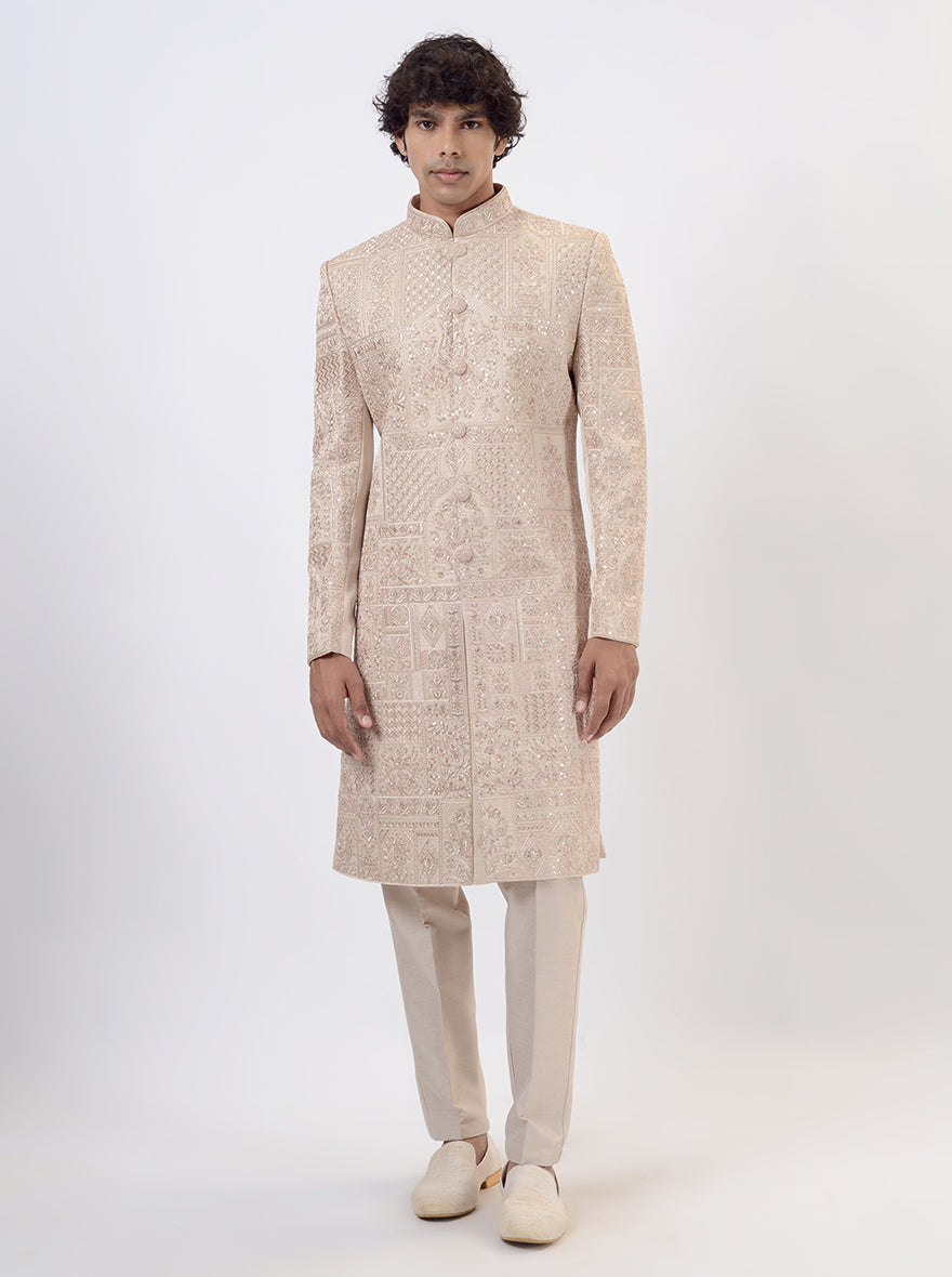 Peach Cream Sherwani | TULA