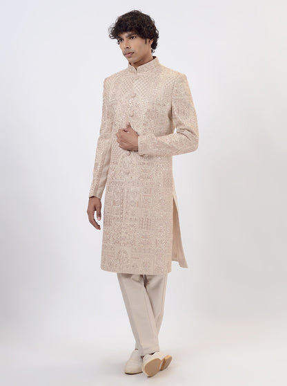 Peach Cream Sherwani | TULA