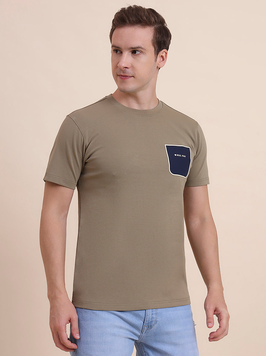 Olive Printed Slim Fit T-Shirt | JadeBlue