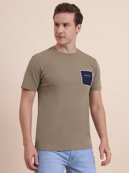 Olive Printed Slim Fit T-Shirt | JadeBlue