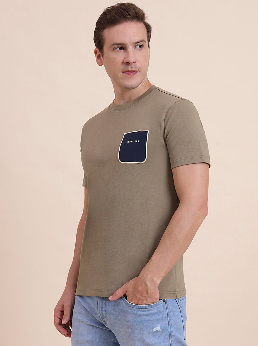 Olive Printed Slim Fit T-Shirt | JadeBlue