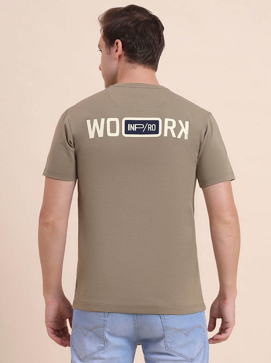 Olive Printed Slim Fit T-Shirt | JadeBlue