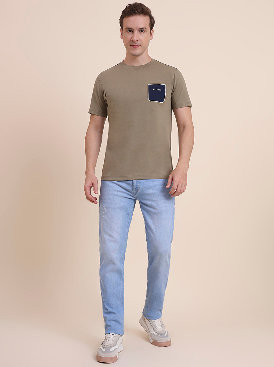 Olive Printed Slim Fit T-Shirt | JadeBlue