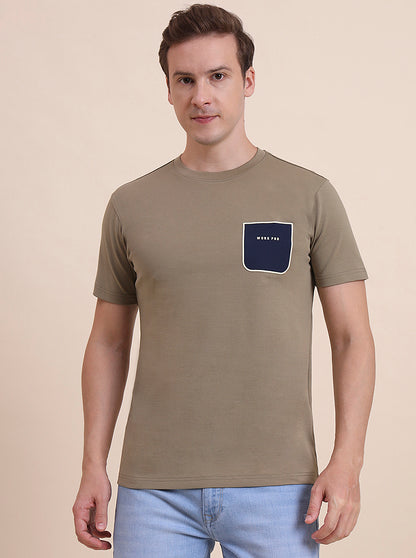 Olive Printed Slim Fit T-Shirt | JadeBlue