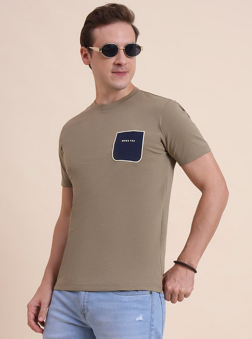 Olive Printed Slim Fit T-Shirt | JadeBlue