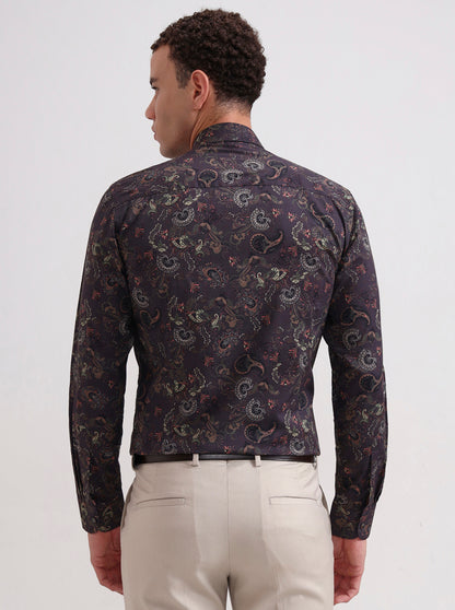 Brown & Multicolor Printed Slim Fit Party Wear Shirt | Wyre