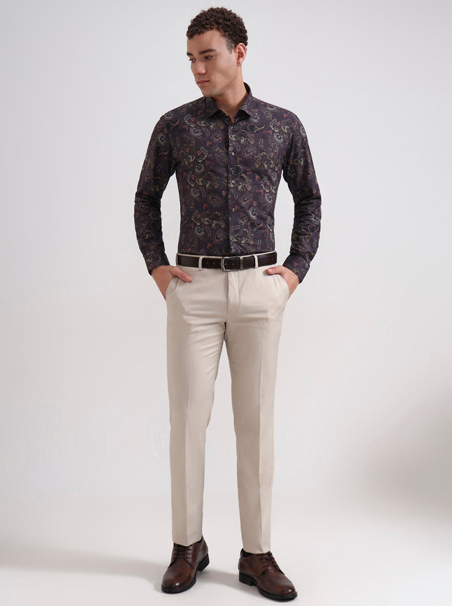 Brown & Multicolor Printed Slim Fit Party Wear Shirt | Wyre