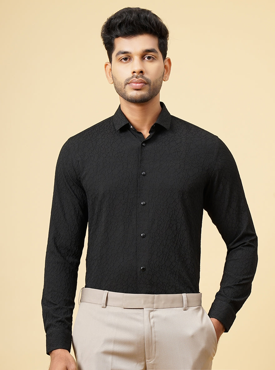 Black Solid Slim Fit Party Wear Shirt | JB Studio