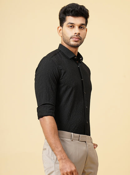 Black Solid Slim Fit Party Wear Shirt | JB Studio