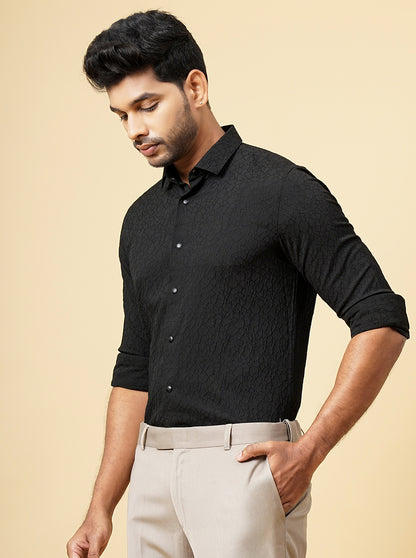 Black Solid Slim Fit Party Wear Shirt | JB Studio