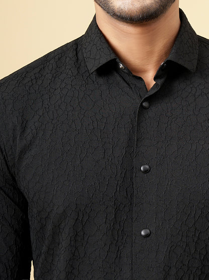 Black Solid Slim Fit Party Wear Shirt | JB Studio