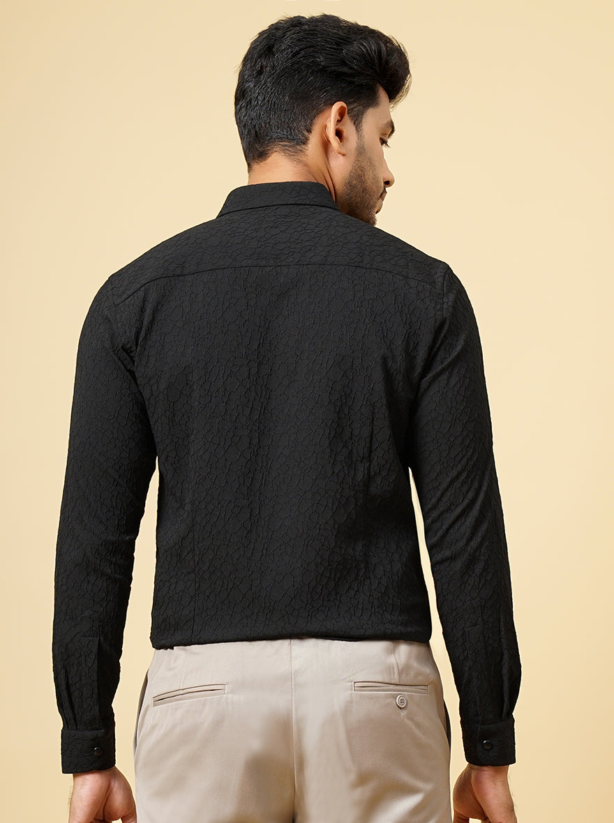 Black Solid Slim Fit Party Wear Shirt | JB Studio