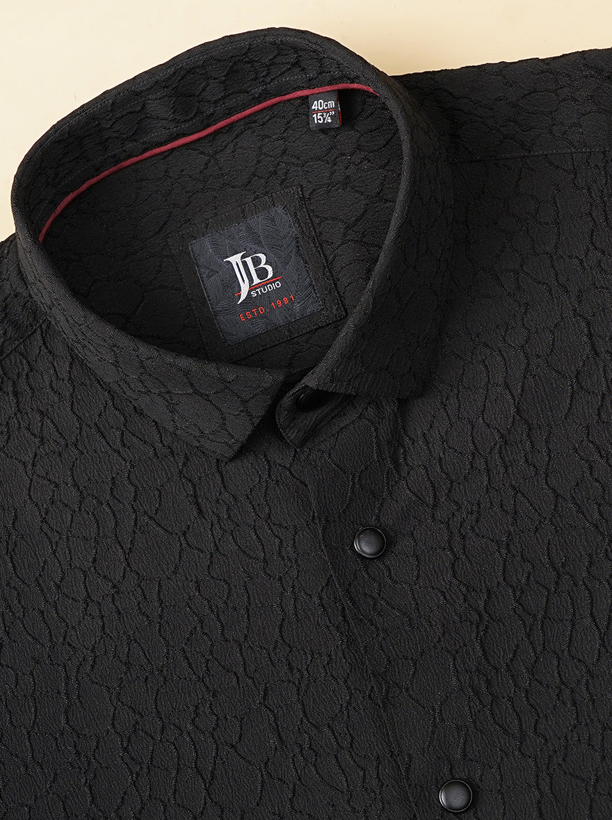 Black Solid Slim Fit Party Wear Shirt | JB Studio