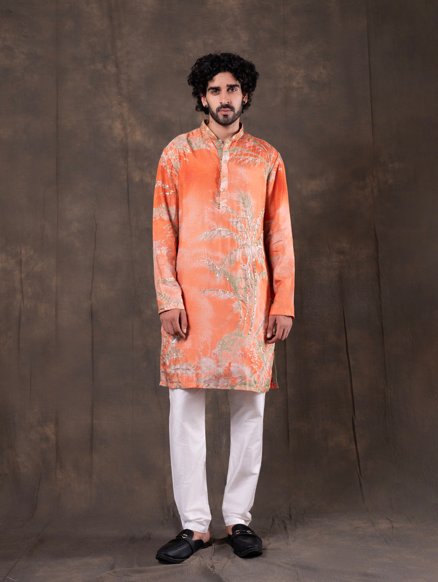 Orange Printed  Kurta Pajama | TULA