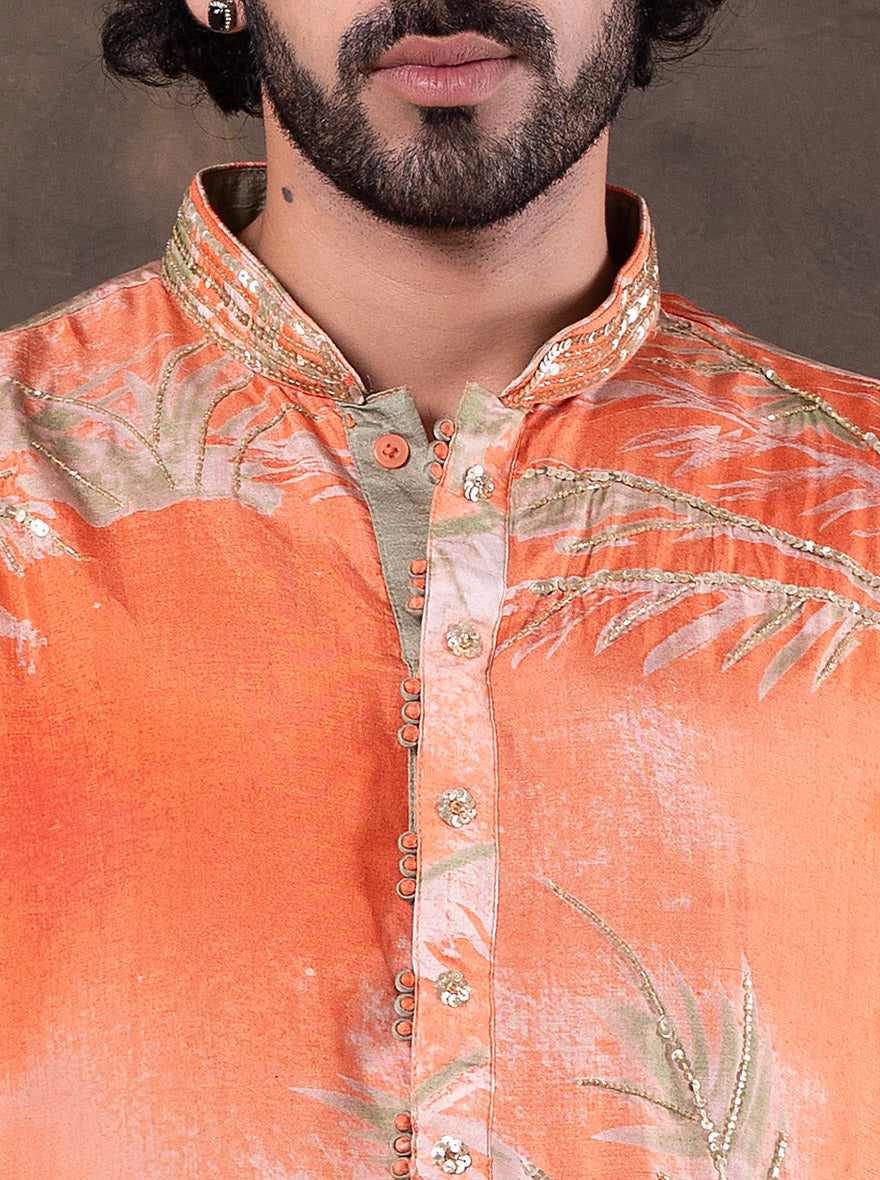 Orange Printed  Kurta Pajama | TULA