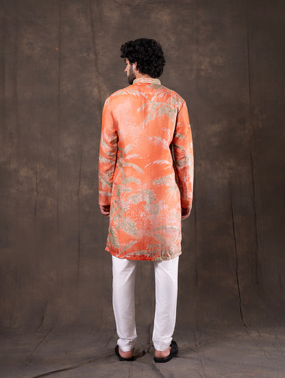 Orange Printed  Kurta Pajama | TULA
