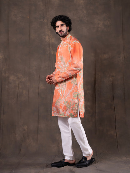 Orange Printed  Kurta Pajama | TULA