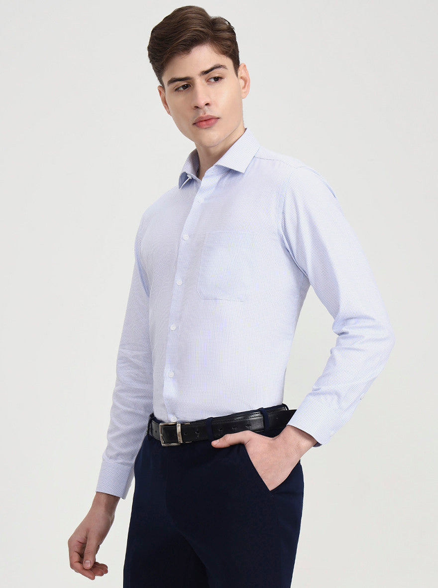 Blue Checked Slim Fit Formal Shirt | Metal