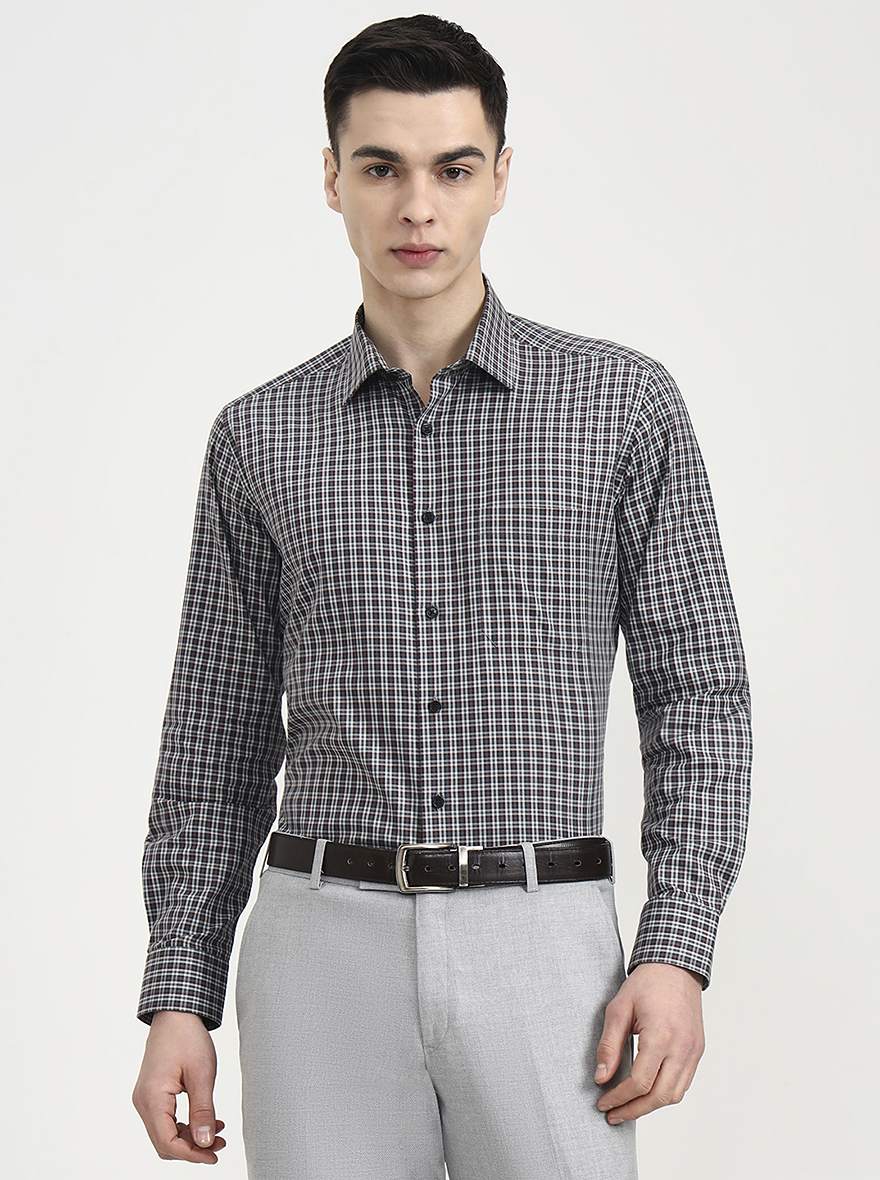 Violet Blue Checked Regular Fit Formal Shirt | JadeBlue