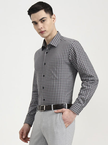 Violet Blue Checked Regular Fit Formal Shirt | JadeBlue