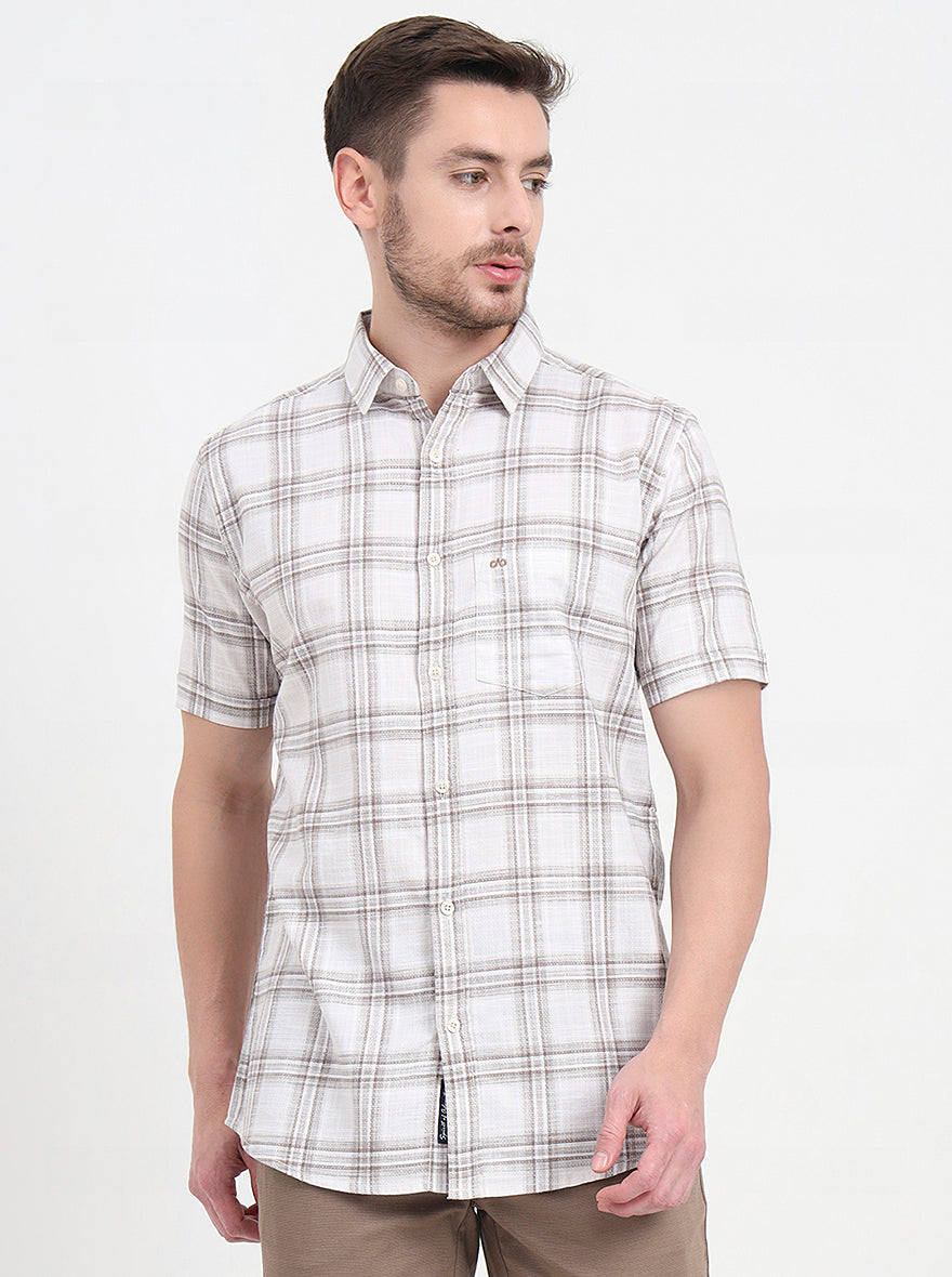 Brown & Beige Checked Slim Fit Casual Shirt | JadeBlue