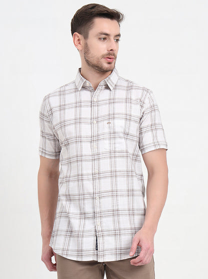 Brown & Beige Checked Slim Fit Casual Shirt | JadeBlue