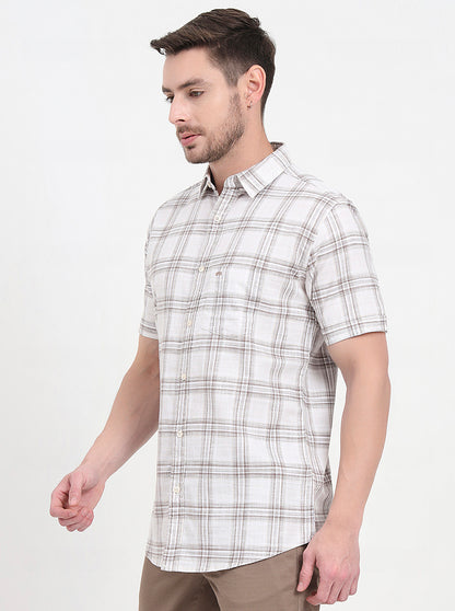 Brown & Beige Checked Slim Fit Casual Shirt | JadeBlue