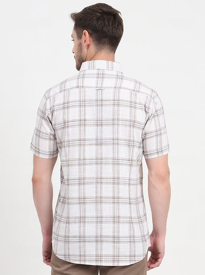 Brown & Beige Checked Slim Fit Casual Shirt | JadeBlue
